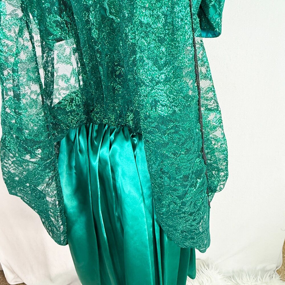 Gunne Sax | Metallic Shiny Forest Green Lace Fairy Dream Winter Dress | Sz 6 - Picture 9 of 14